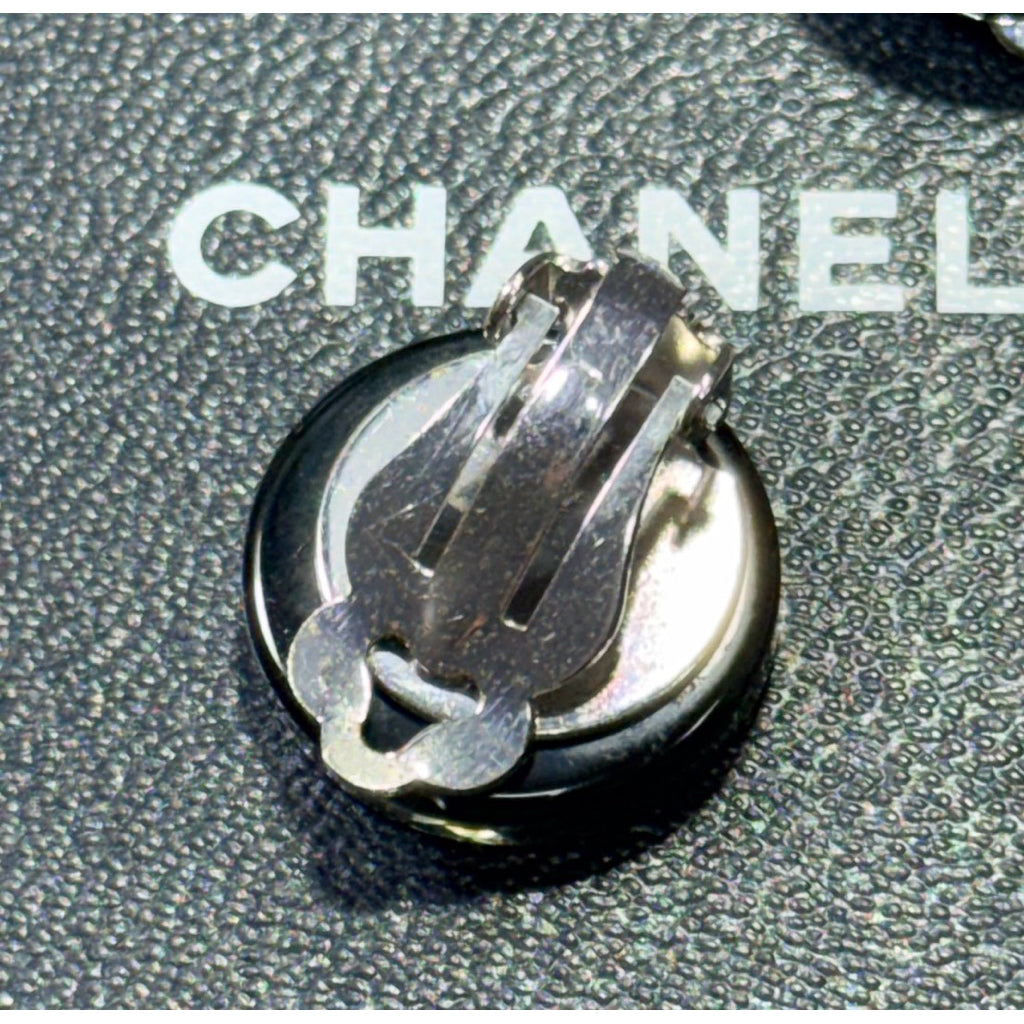 CHANEL 黑色 雙C LOGO 水鑽 夾式 耳環 保證正品