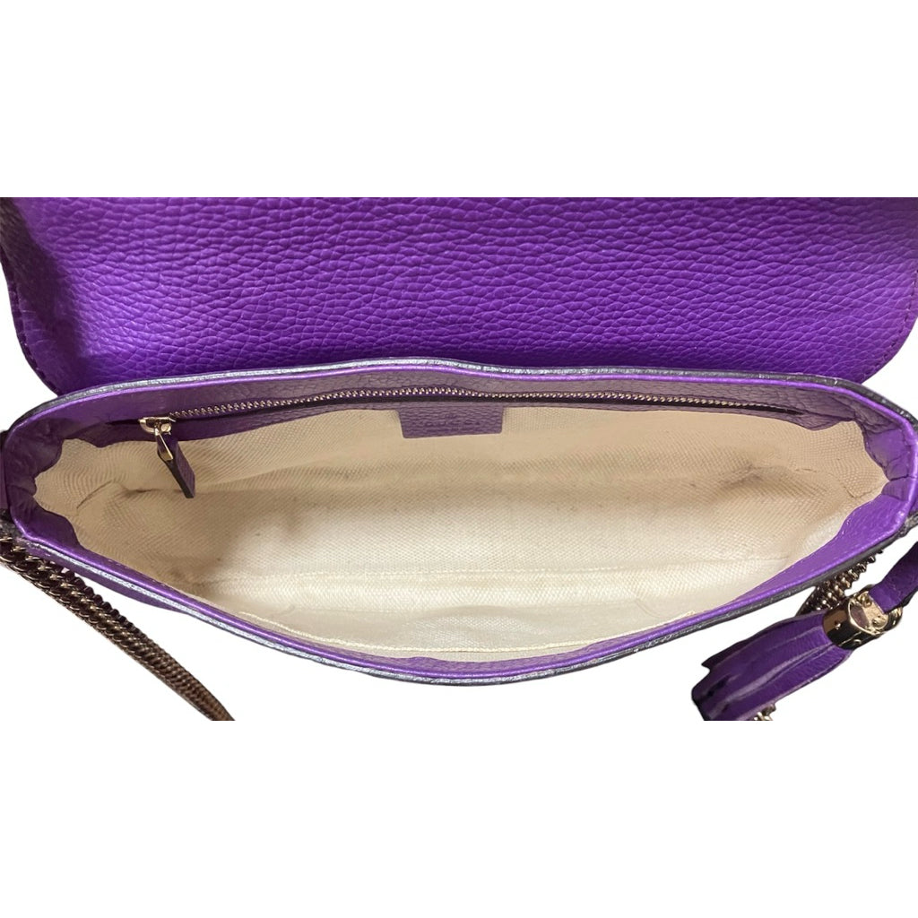 GUCCI 336752 紫色 雙G 牛皮 SOHO 鏈條包 保證正品