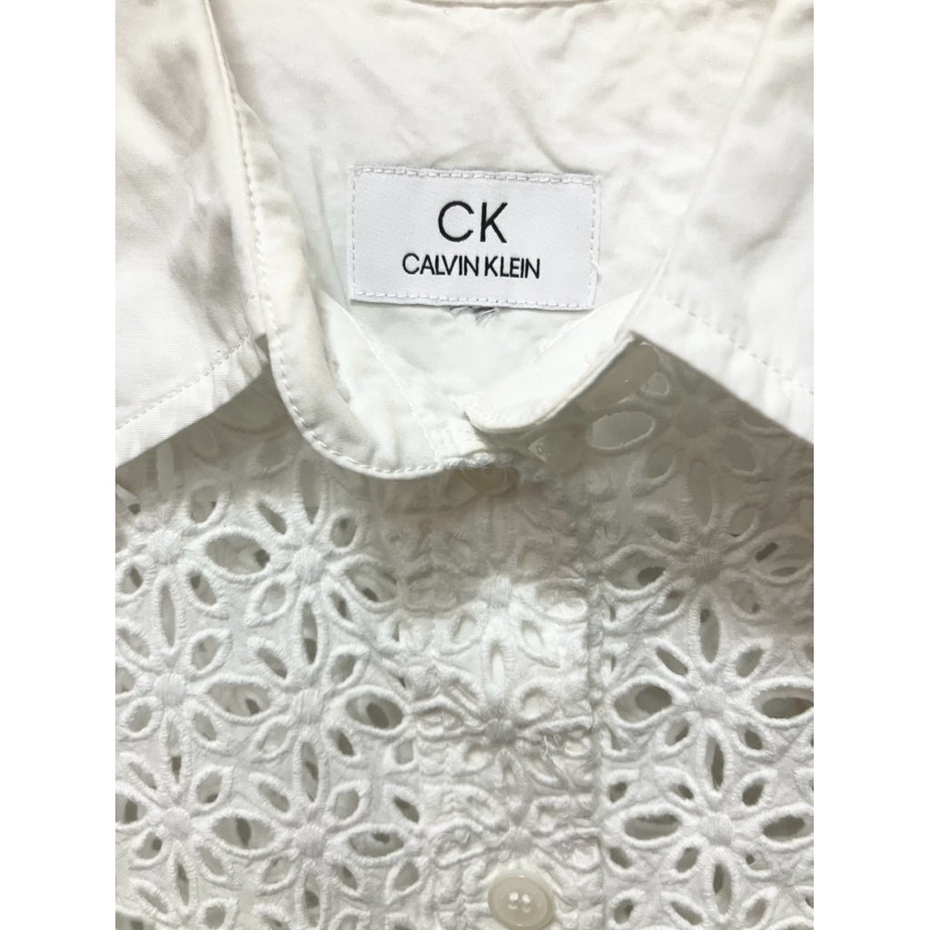 CALVIN KLEIN 白色 鏤空 短版 短袖 襯衫