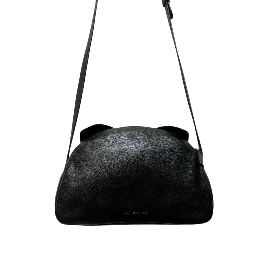 LULU GUINNESS 黑貓 荔枝紋 真皮 斜背包 保證正品