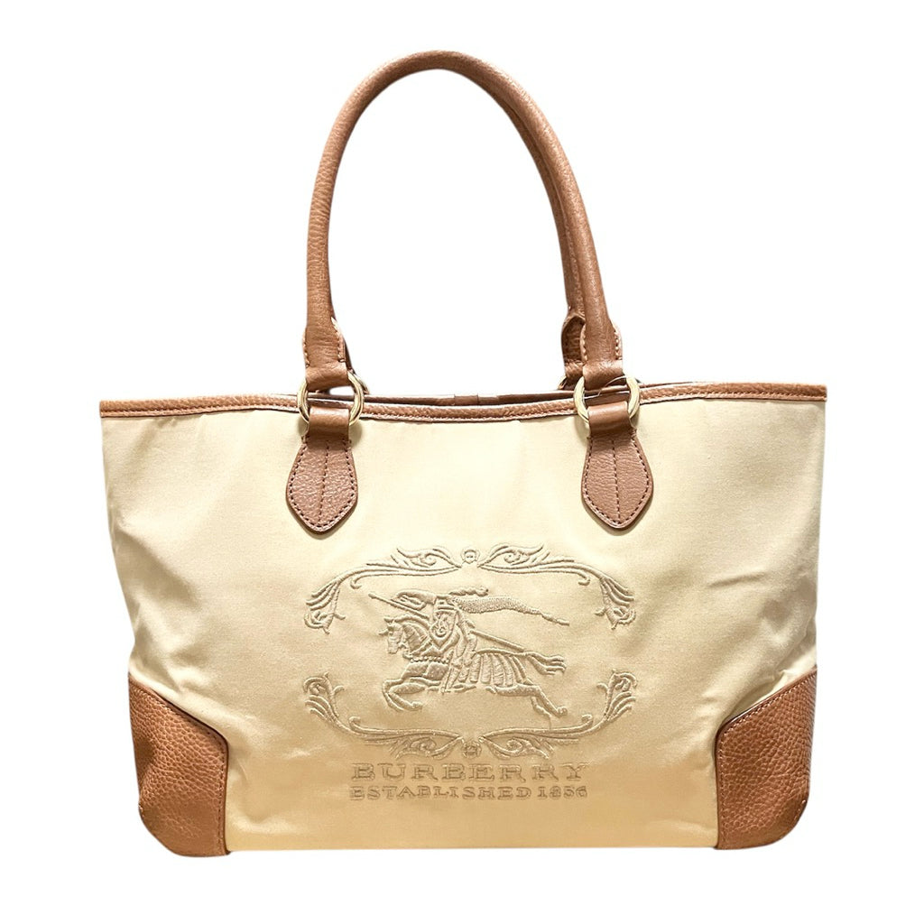 BURBERRY 大LOGO 經典格紋 帆布 手提包 保證正品