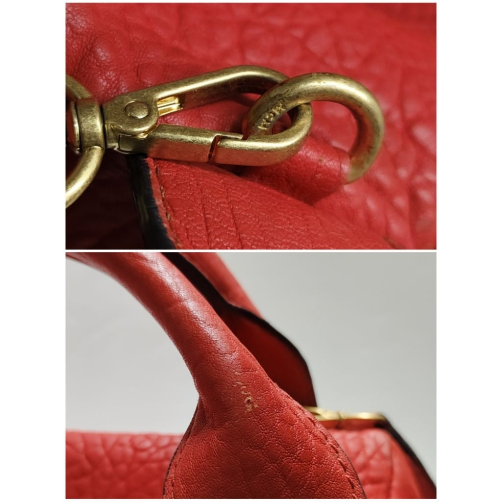 MCM 鉚釘 真皮 手提 斜背包 紅色 保證正品
