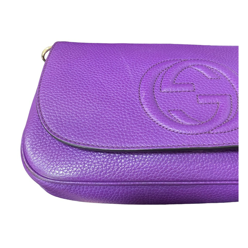 GUCCI 336752 紫色 雙G 牛皮 SOHO 鏈條包 保證正品