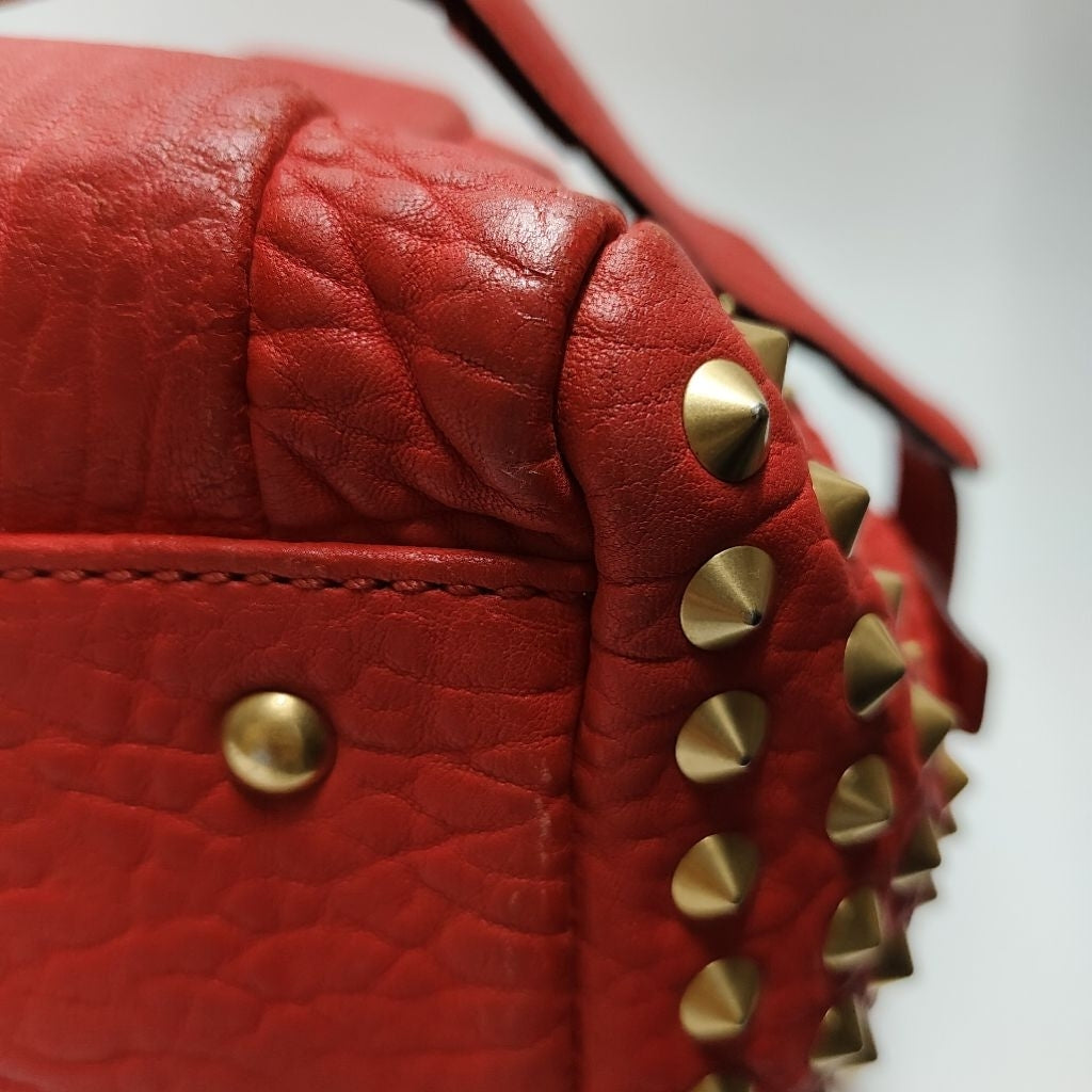 MCM 鉚釘 真皮 手提 斜背包 紅色 保證正品