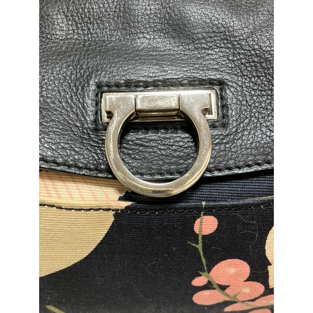 FERRAGAMO 菲拉格慕 VINTAGE 復古 真皮 帆布 拼接 手提包