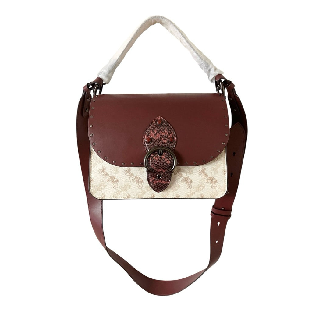 全新品❗️❗️❗️COACH 酒紅 蛇紋 經典馬車 風琴包 保證正品