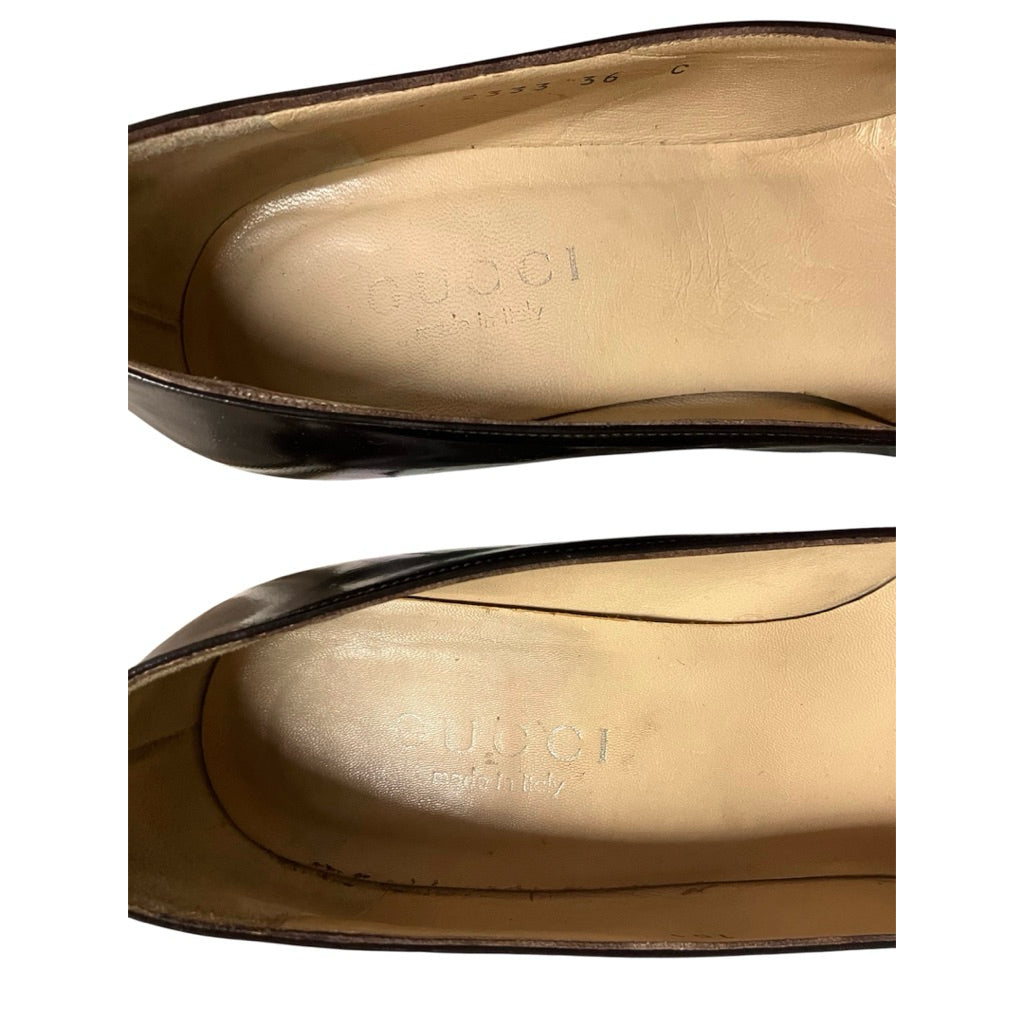 GUCCI 深褐色 馬銜扣 高跟 方頭 鞋 保證正品