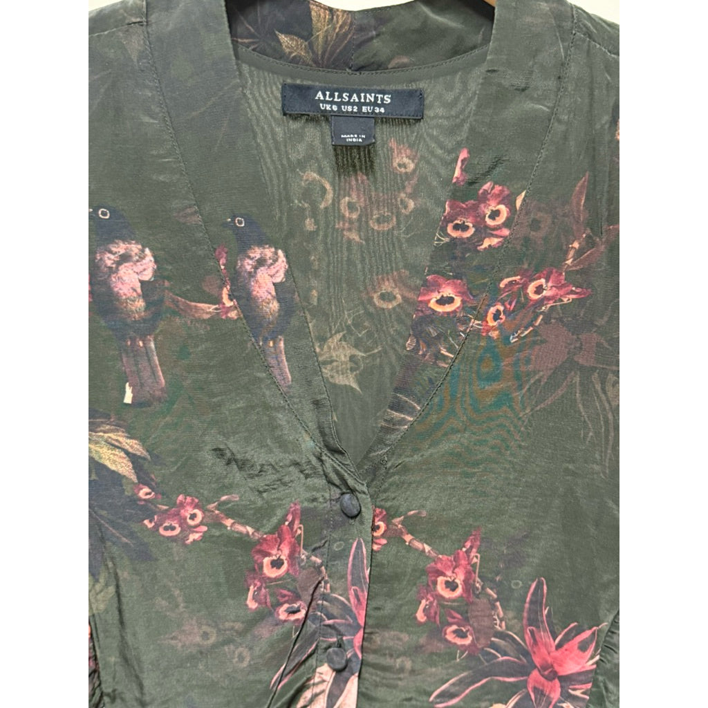 ALLSAINTS UK6號 下擺不規則碎花洋裝 保證100%真品