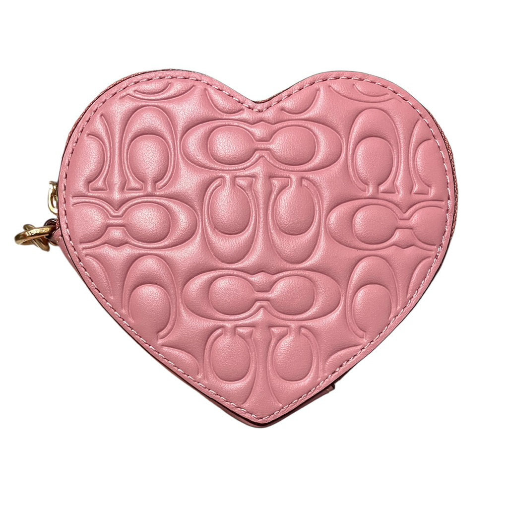全新品❗️❗️❗️COACH 粉色 愛心 滿版壓紋 零錢包 保證正品