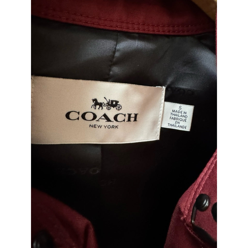 COACH 中長版 風衣 外套 暗紅色 保證正品