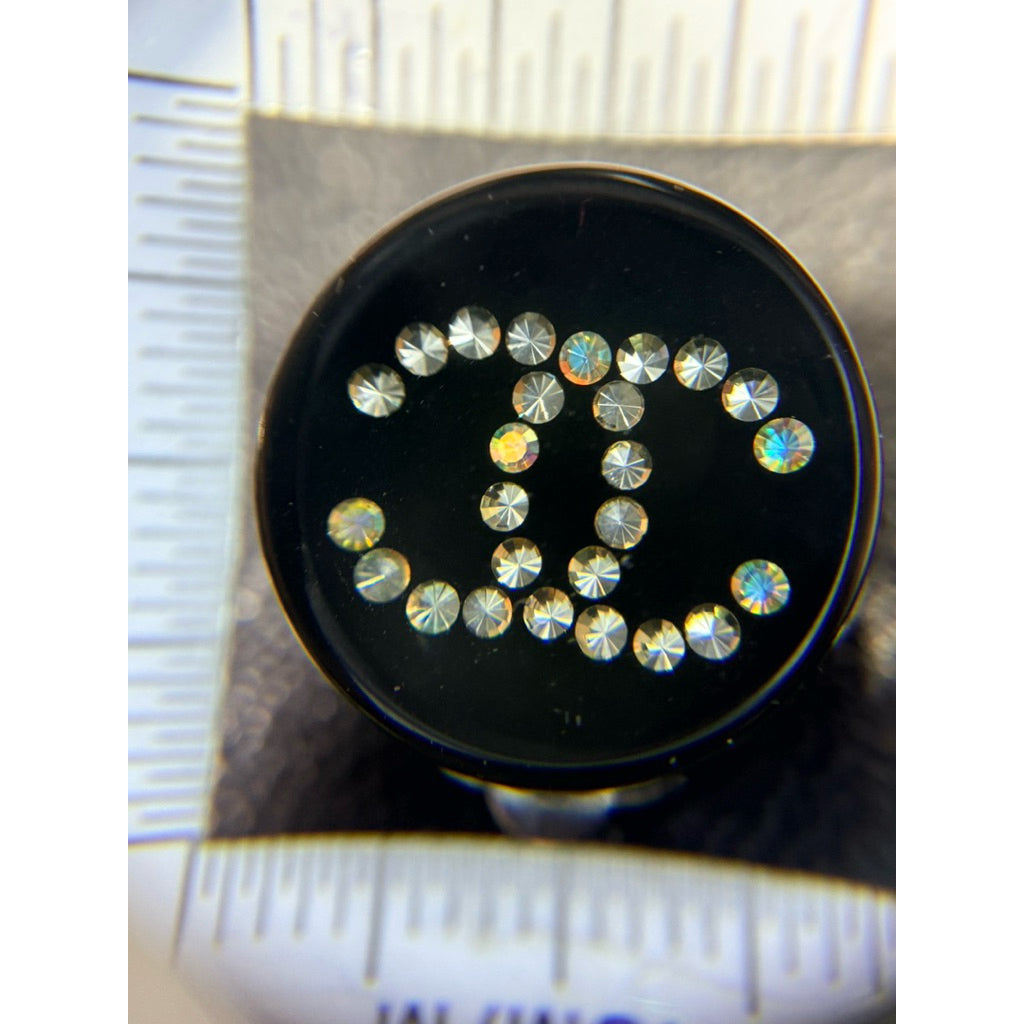CHANEL 黑色 雙C LOGO 水鑽 夾式 耳環 保證正品