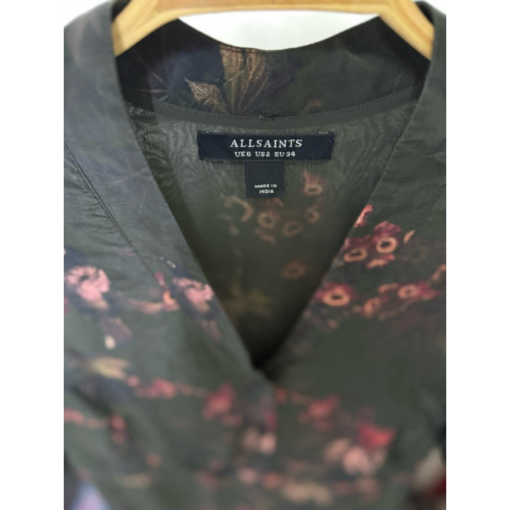 ALLSAINTS UK6號 下擺不規則碎花洋裝 保證100%真品