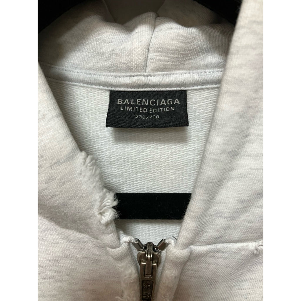 BALENCIAGA 巴黎世家 灰白色 印花 棉質 連帽 外套 保證正品