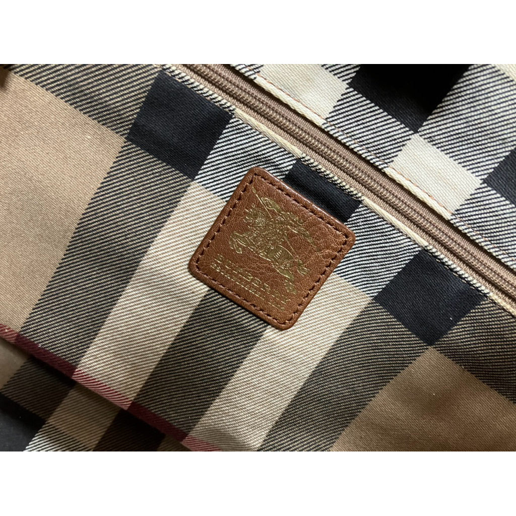 BURBERRY 大LOGO 經典格紋 帆布 手提包 保證正品