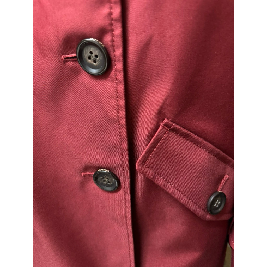 COACH 中長版 風衣 外套 暗紅色 保證正品