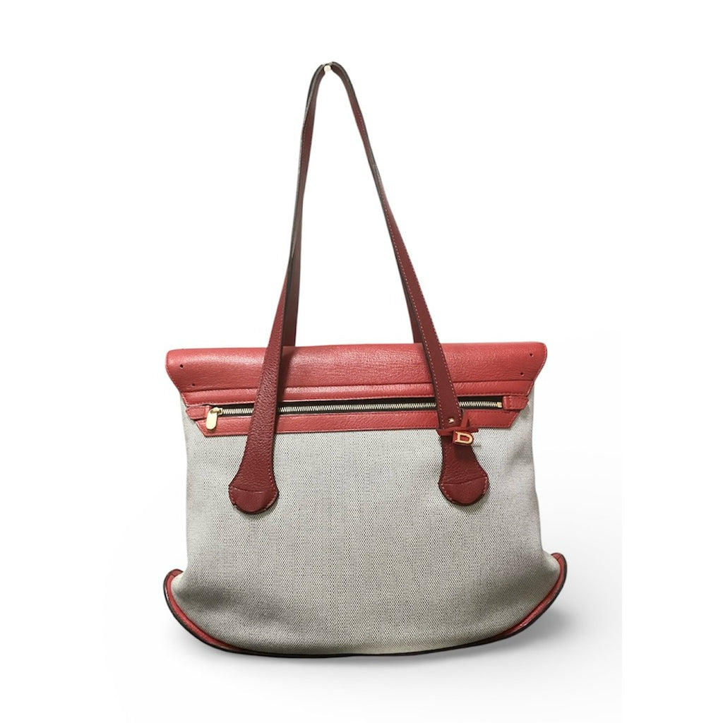 DELVAUX 德爾沃 紅色 真皮 帆布 拼接 肩背包 保證正品