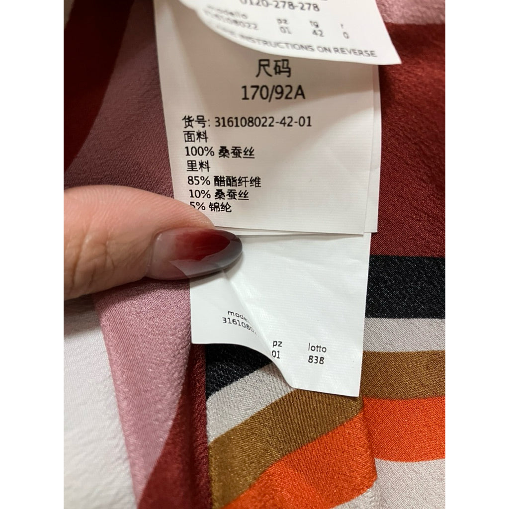 MARELLA 粉橘 條紋 桑蠶絲 假兩件 無袖 上衣