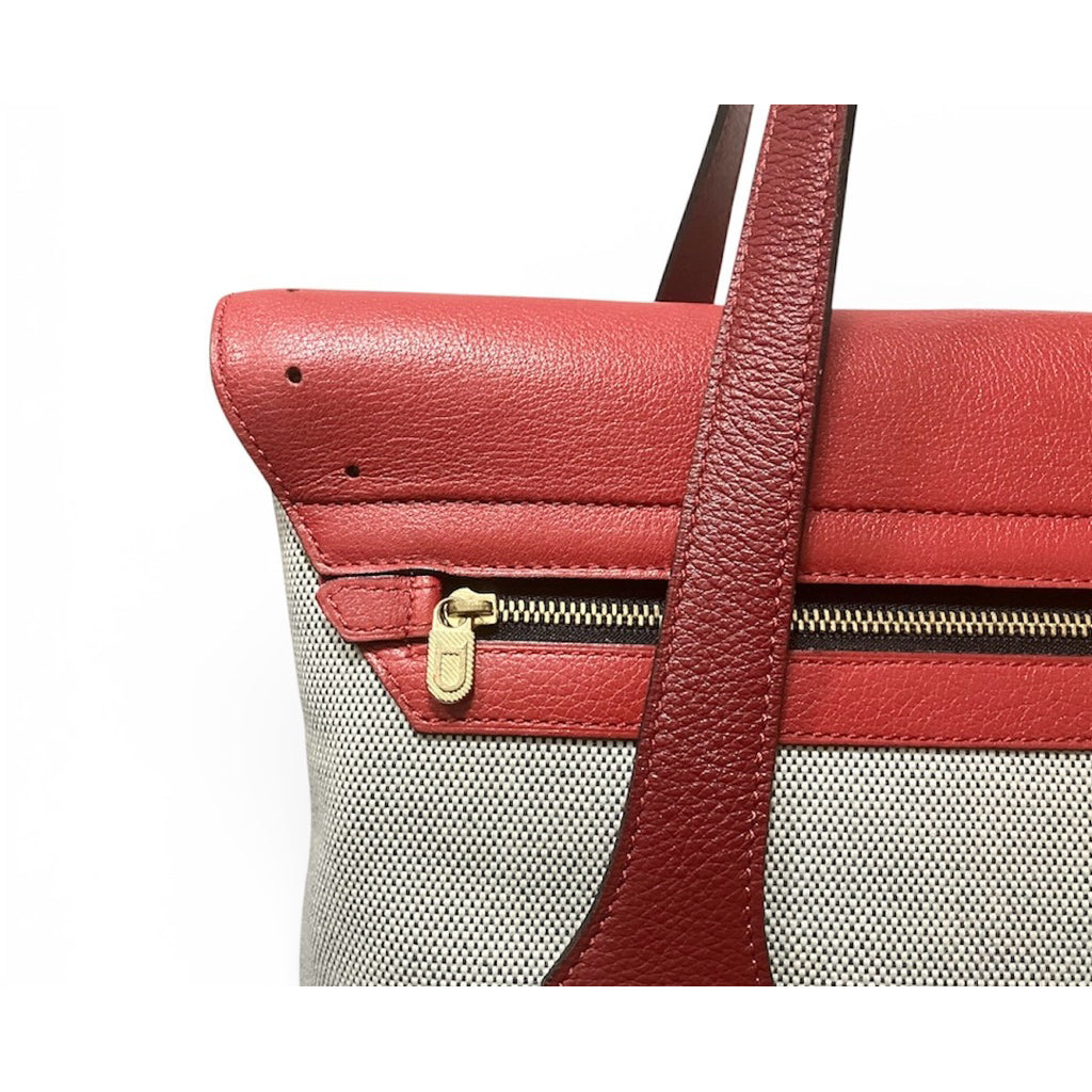 DELVAUX 德爾沃 紅色 真皮 帆布 拼接 肩背包 保證正品