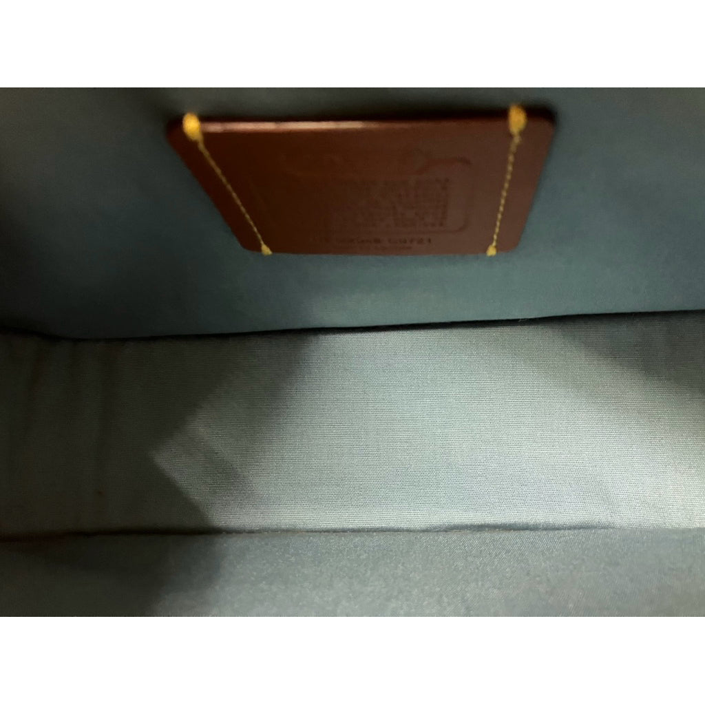 COACH 藍色 帆布 拼接 皮革 經典老花 手提 斜背包 保證正品