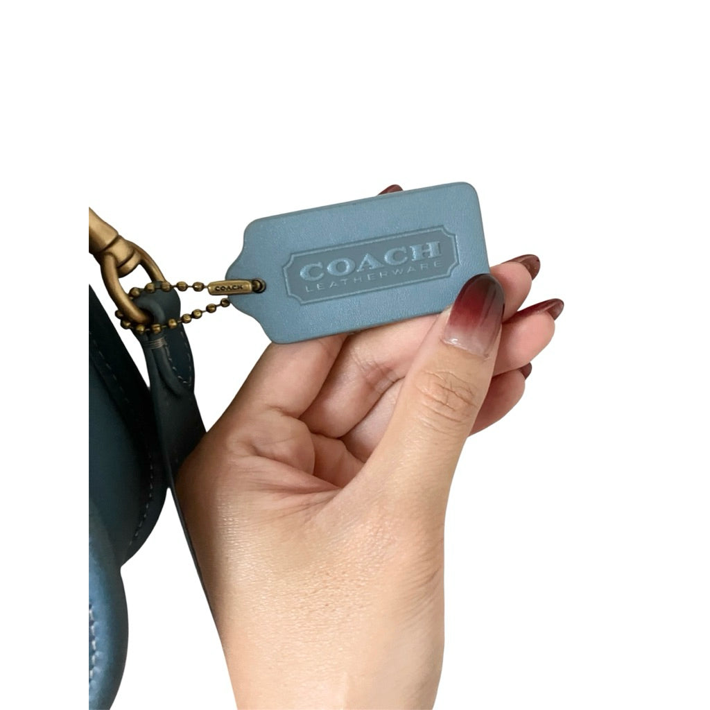 COACH 藍色 帆布 拼接 皮革 經典老花 手提 斜背包 保證正品