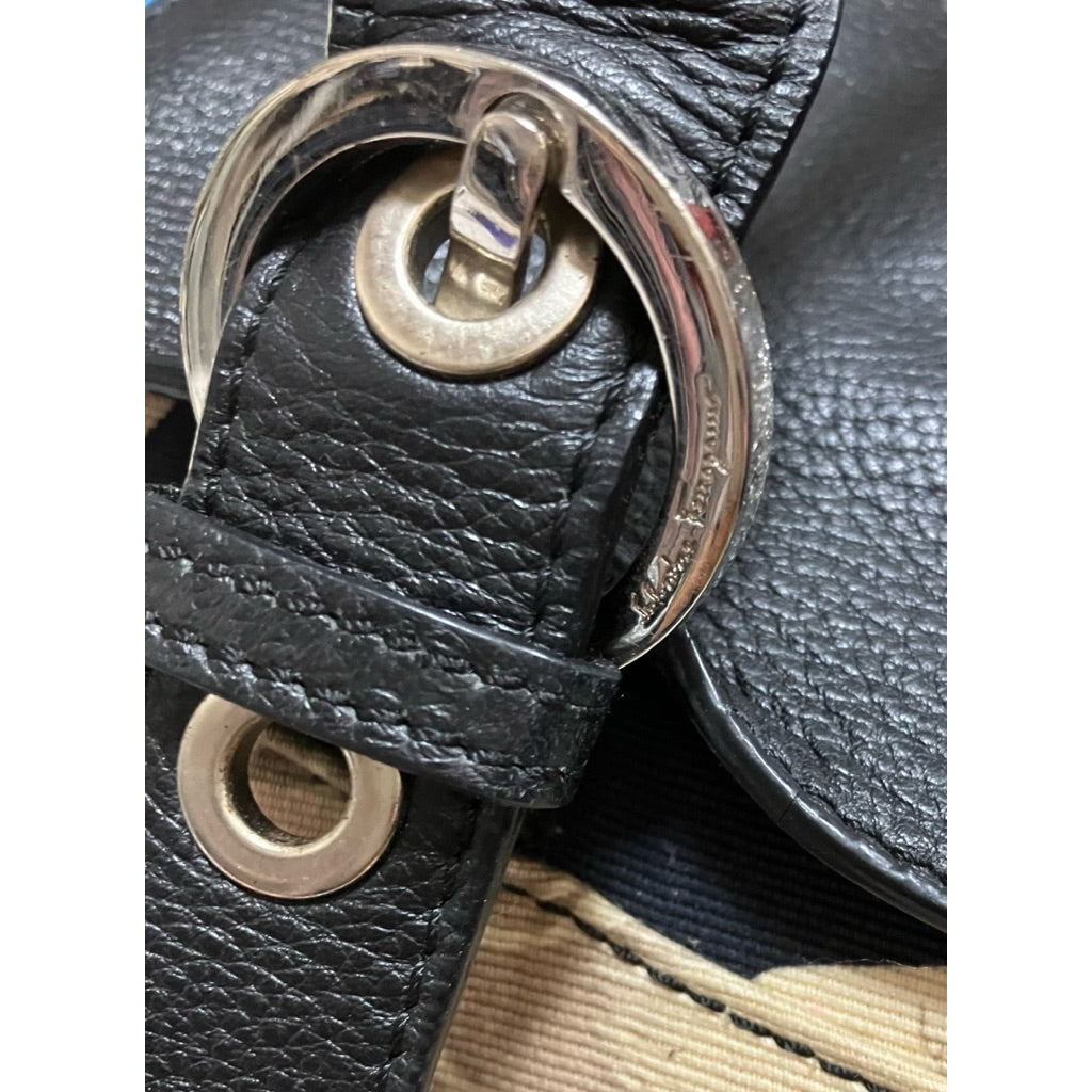FERRAGAMO 菲拉格慕 VINTAGE 復古 真皮 帆布 拼接 手提包