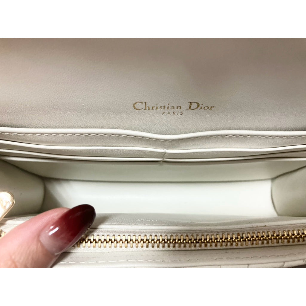 大全配❗️❗️❗️DIOR MY DIOR DALIY 奶白色 小羊皮 籐格紋 WOC 保證正品