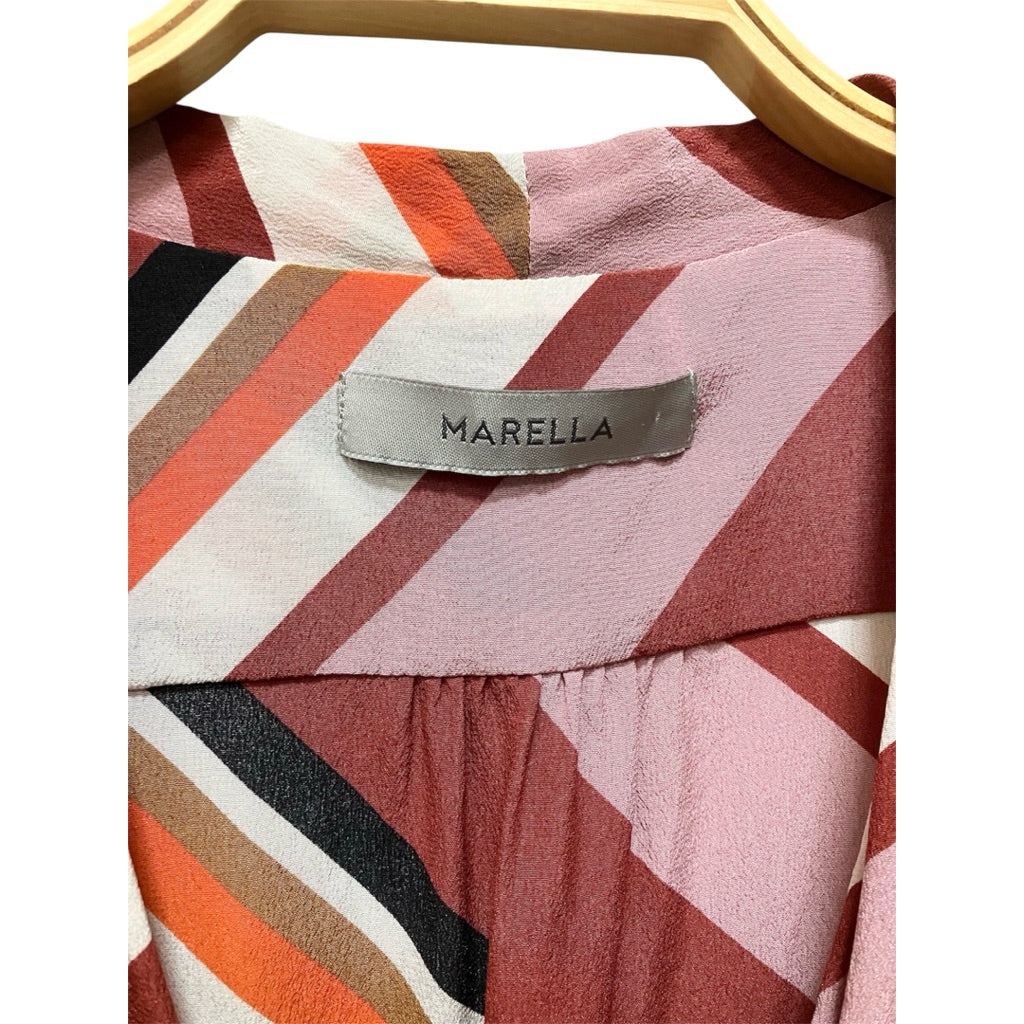 MARELLA 粉橘 條紋 桑蠶絲 假兩件 無袖 上衣